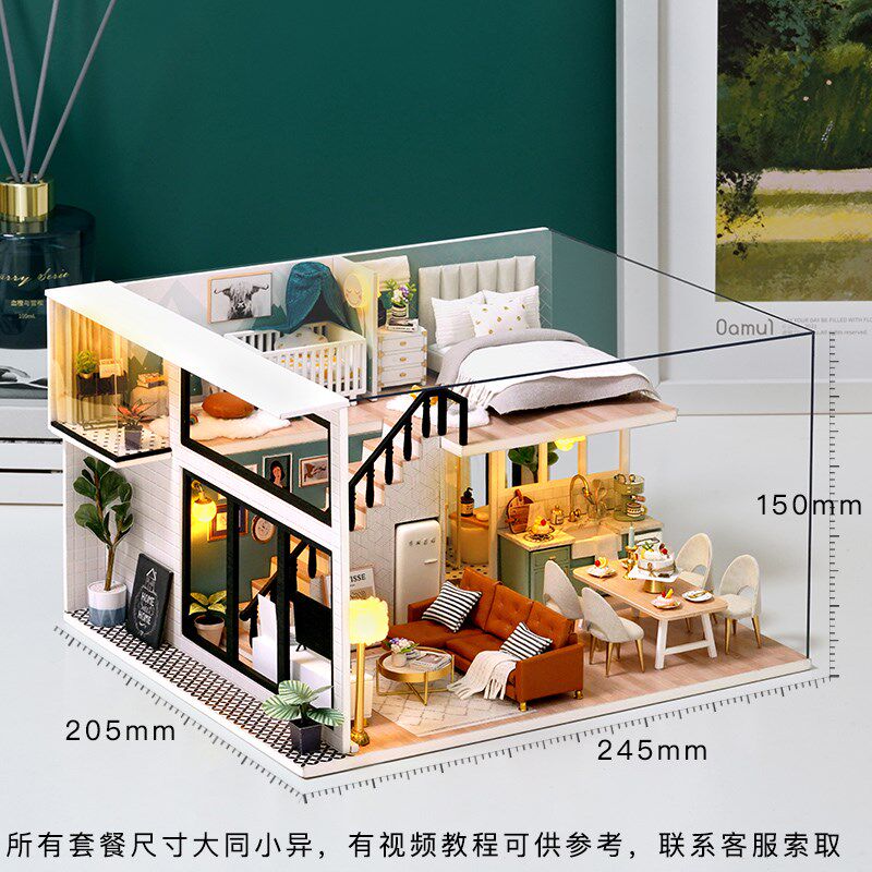 diy小屋阁楼别墅手工拼装制作迷你微缩小房子模型屋积木玩具礼物