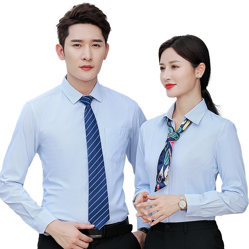 工作服衬衫定制绣logo男士女公司职业餐饮售楼工装衬衣广告衫印花