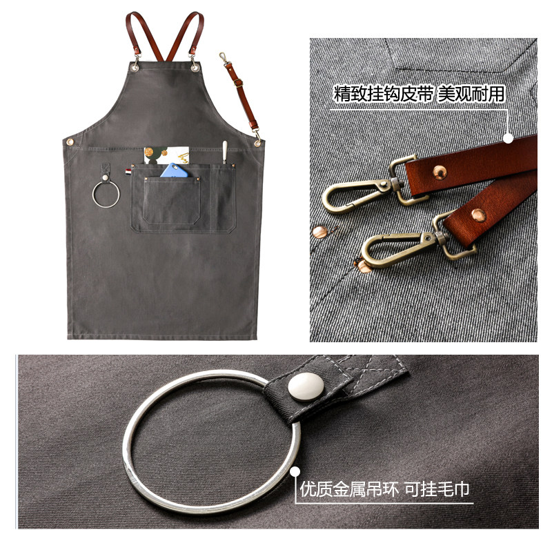 牛仔围裙定制logo印字奶茶店咖啡厅烘焙师厨房韩版时尚工作服围腰