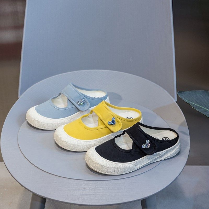 帆布魔术贴包头半拖鞋女外穿202B5新款一字拖软底轻便厚底凉拖单