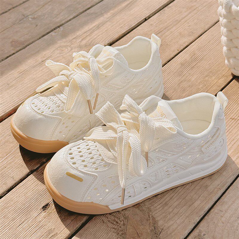 德训小白鞋女2025新款夏季透气薄款软底不累脚休闲鞋百搭运动鞋子