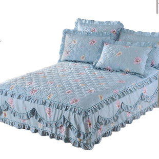 全棉加厚夹棉床裙式 床套单件防滑床罩保护套防尘罩1.5m1.8米床单