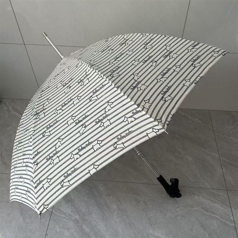 日系条纹控手动长柄西高地犬全钢防风晴雨两用弯钩狗头可爱抗风伞