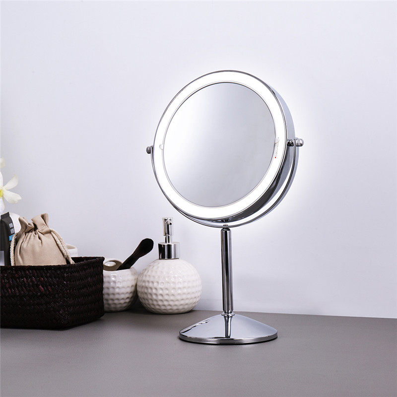 8英寸双面化妆镜 带灯镜子 放大台式LED美容镜 桌面梳妆镜充电ins