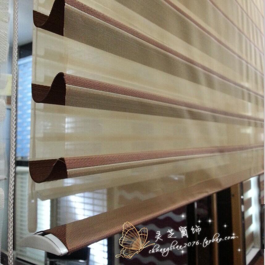 遮光香格里拉帘仿麻净面素色3层高档布百叶窗纱卧室窗帘定制卷帘
