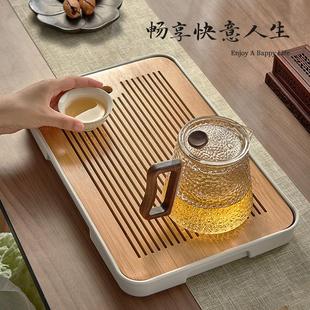 放杯子茶具配件水果盘子 忆壶茶实木托盘方形茶托家用简约茶盘日式