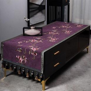 茶几桌布书桌盖布新款 新中式 家用高级感棉麻刺绣防尘罩餐桌布垫子