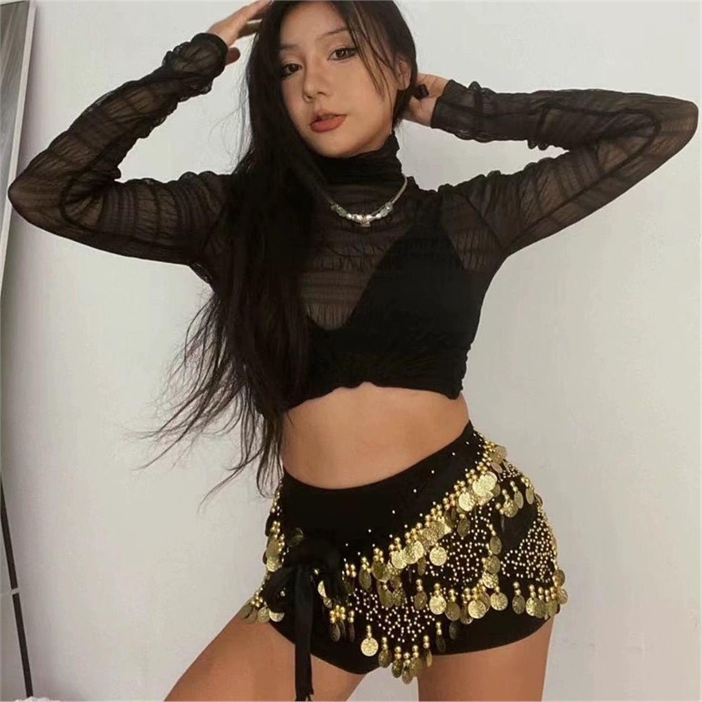 heels爵士舞臀巾肚皮舞亮片金属腰链LISA同款性感显瘦腰巾配饰女
