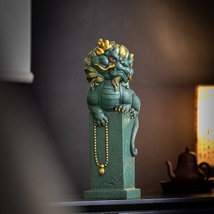 创意国朝石狮子大号麒麟家居办公室客厅桌面装 中式 饰品工艺品礼品
