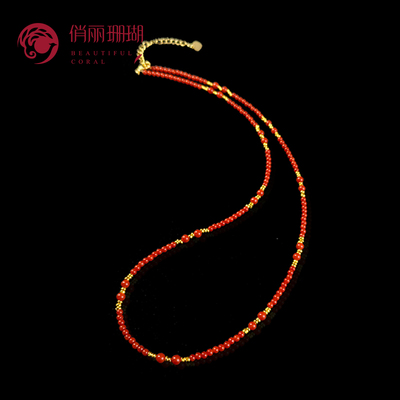 俏丽天然红珊瑚圆珠项链