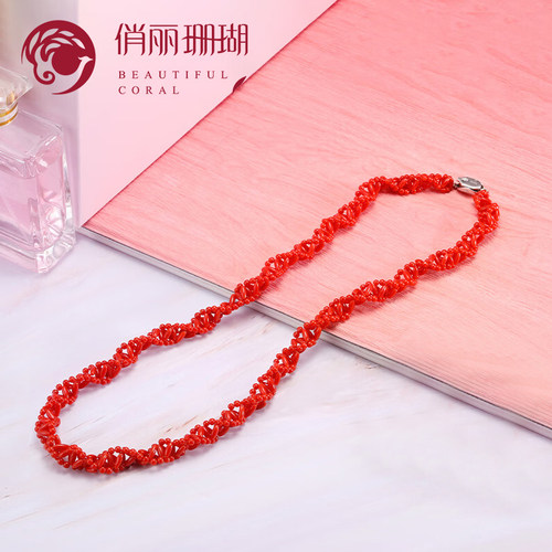 俏丽天然沙丁红珊瑚项链