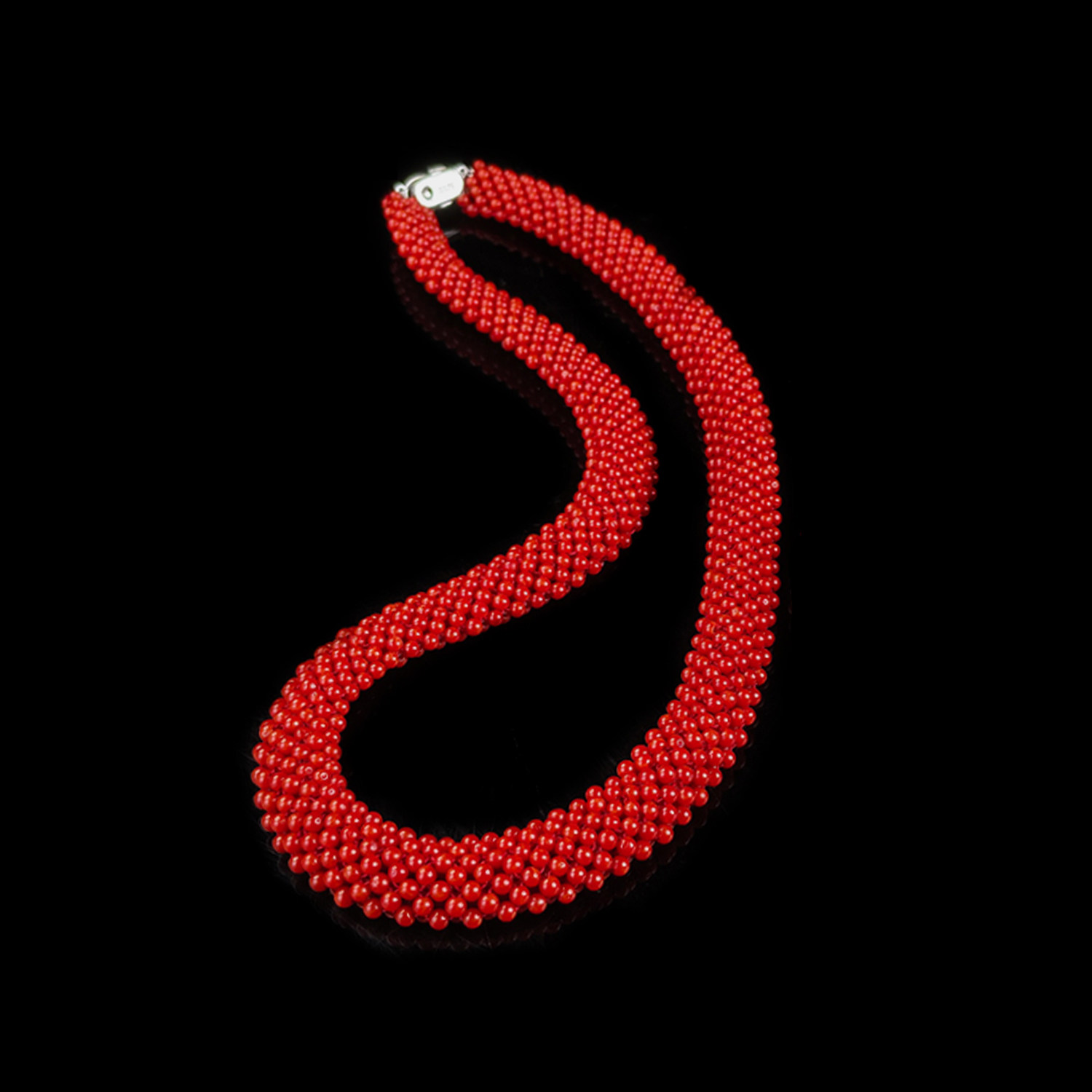 俏丽（珠宝）纯天然沙丁红珊瑚项链圆珠编织大扁链彩宝颈饰文玩