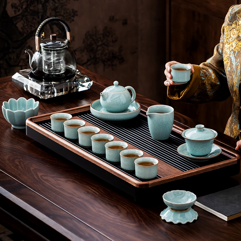 石茗堂汝窑功夫茶具可养开片礼盒