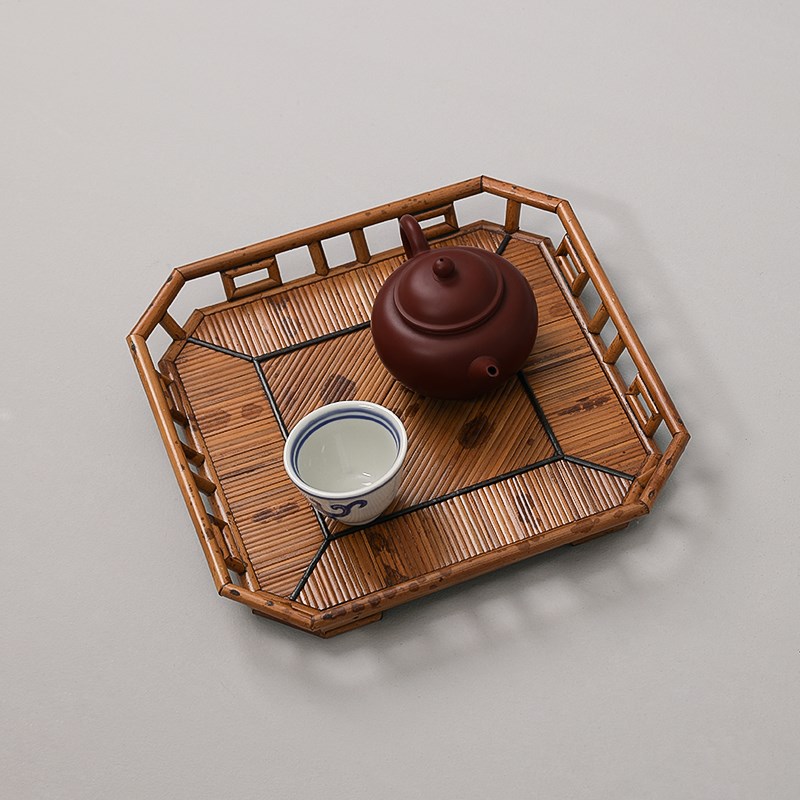 怀古湘妃文盘干泡盘茶盘竹制托盘复古家用茶室摆件收纳零配件茶道