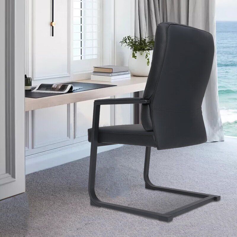 电脑椅家用弓形会议椅办公椅子简约现代培训室椅子黑色皮椅弓架椅