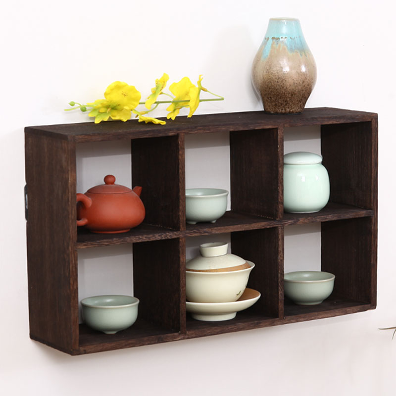 实木茶杯收纳架可壁挂茶壶架茶具多宝格茶棚架置物架茶水柜博古架