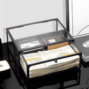 口红面膜理架防尘储盒 璃化妆品收纳家用玻大容整量桌面抽VWK屉式