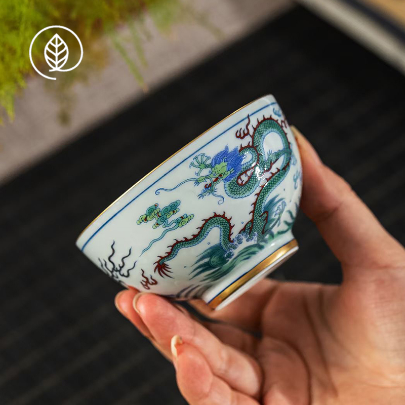 景德镇珐琅彩龙主人杯大容量茶杯家用功夫茶具陶瓷单杯中式鸡心杯