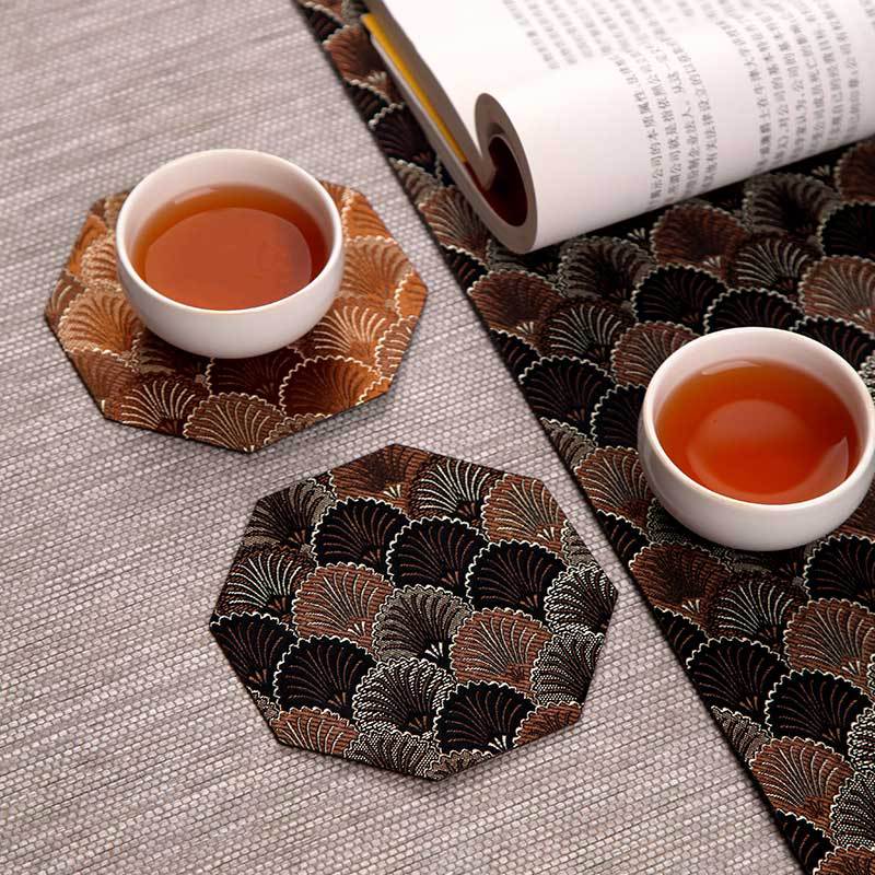 西阵织锦缎杯垫日式杯托功夫茶道茶杯主人杯架碟子隔热棉麻布茶具