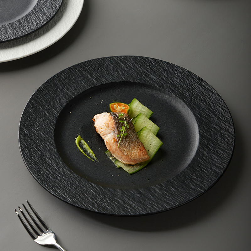 米立风物黑白色陶瓷盘子菜盘家用餐具西餐牛排餐盘高级感轻奢圆盘