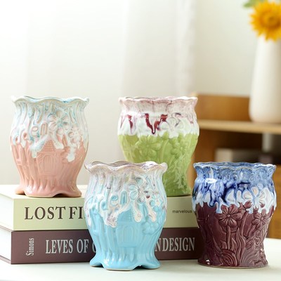 多肉花盆陶瓷包邮特价清仓粗陶透气大口径大号盆栽创意简约小盆栽