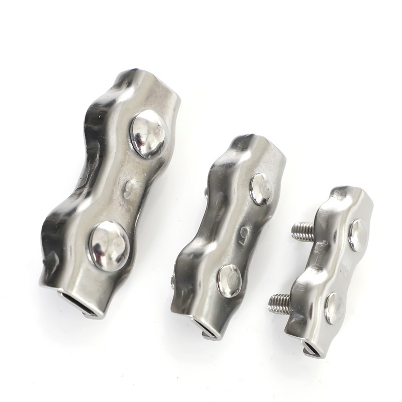 304不锈钢丝绳卡头夹头锁扣双夹紧固接头单夹锁扣不锈钢紧固夹头