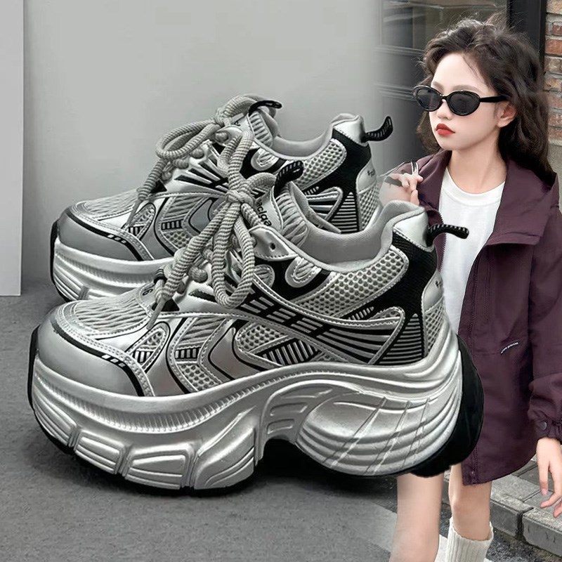 儿童内增高8CM老爹鞋女2025夏季新款显脚小休闲运动鞋爆款跑步鞋