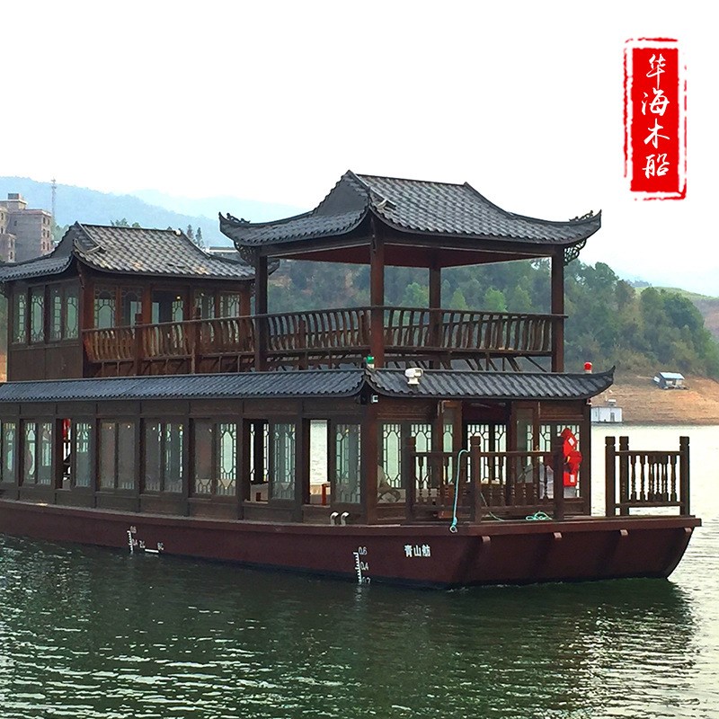 供应电动观光船云南16C米双层画舫水上餐饮船
