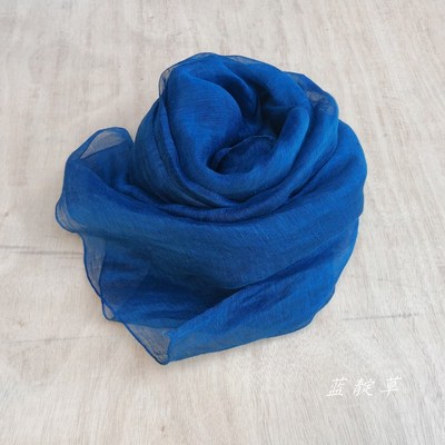 贵州蜡染围巾定制纯色丝麻新款薄靛蓝植物染送人活动礼物