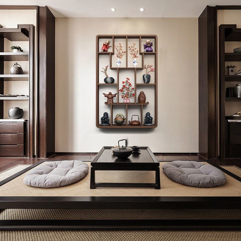 新中式实木博古架壁挂多宝阁客厅墙上置物架简约现代展示架茶架