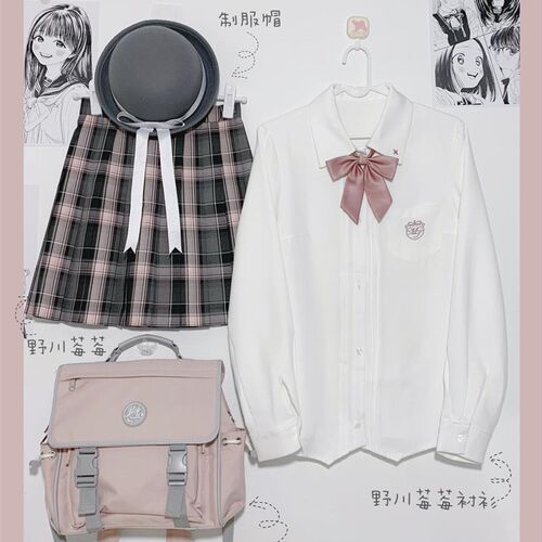 春日部【野川莓h莓】 配套长袖衬衫风琴褶粉色刺绣jk制服白衬衫女