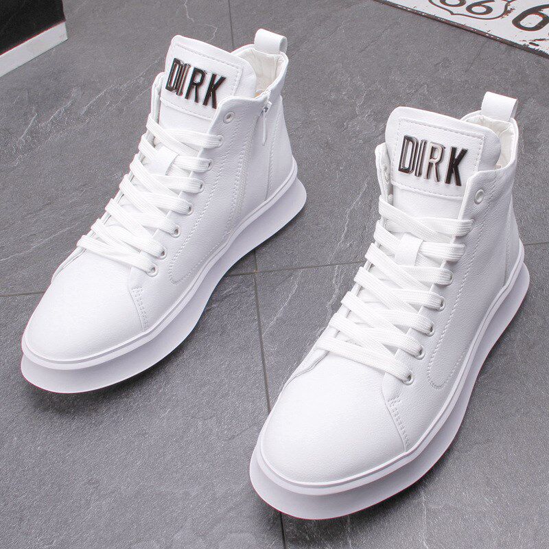 潮男高帮板鞋2025新款夏季马丁靴男白色内靴子休闲厚底小白靴