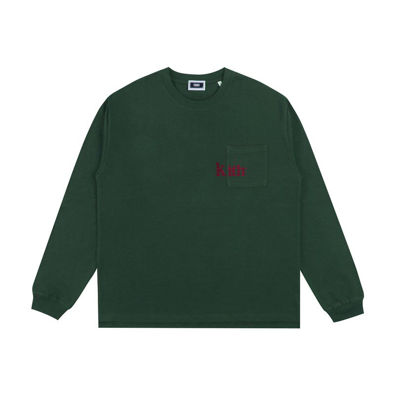 Kith Quinn Tee 植绒logo口袋长袖美式街头T恤春秋情侣款打底衫男