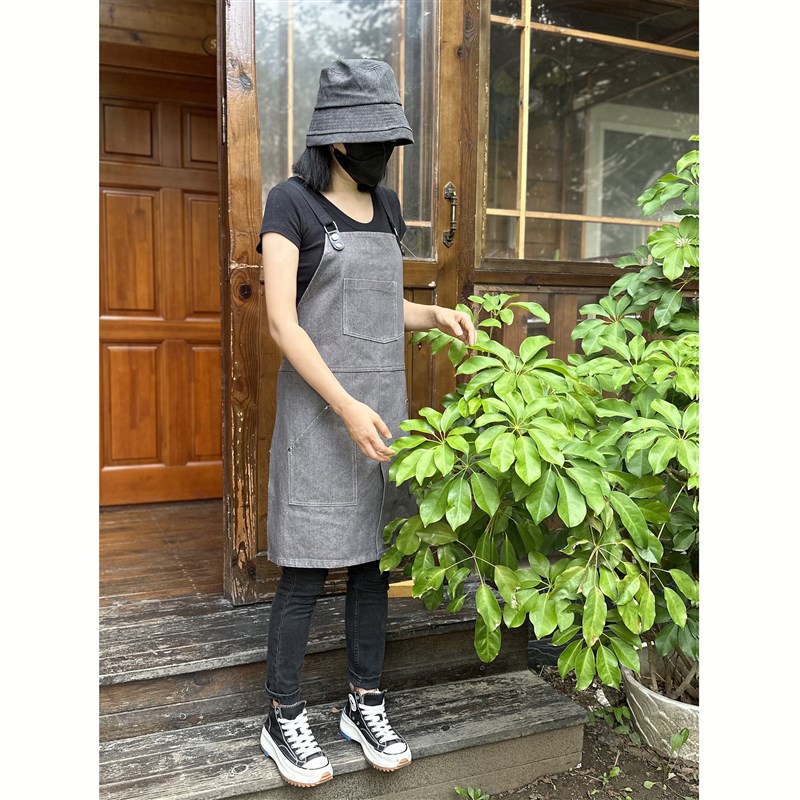 牛仔围裙西餐厅烘焙咖啡师服务员无袖围腰防污工作Q服定制logo罩