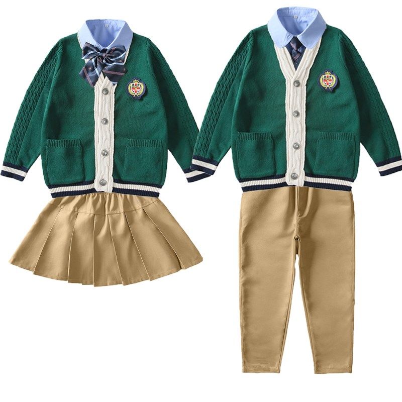 幼儿园园服春秋款套装英伦风小学生校服学院风儿童班服毛衣绿色