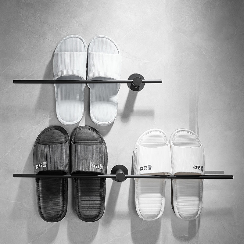 浴室枪灰色拖鞋架免打孔 304不锈钢卫生间厕所门后收纳拖鞋沥水架