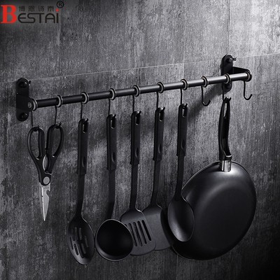 304不锈钢黑色厨房置物架厨具五金厨卫挂钩挂件挂架挂杆免打孔壁
