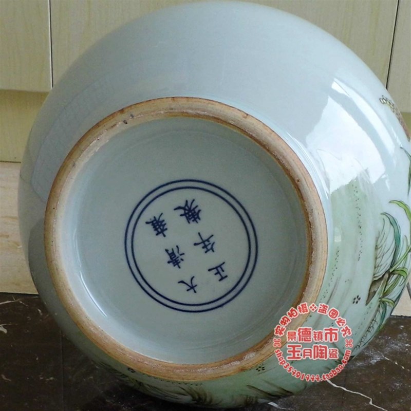 传统影青釉雍正款手绘花鸟粉彩赏瓶 仿古陶瓷花瓶工艺品 装饰摆件