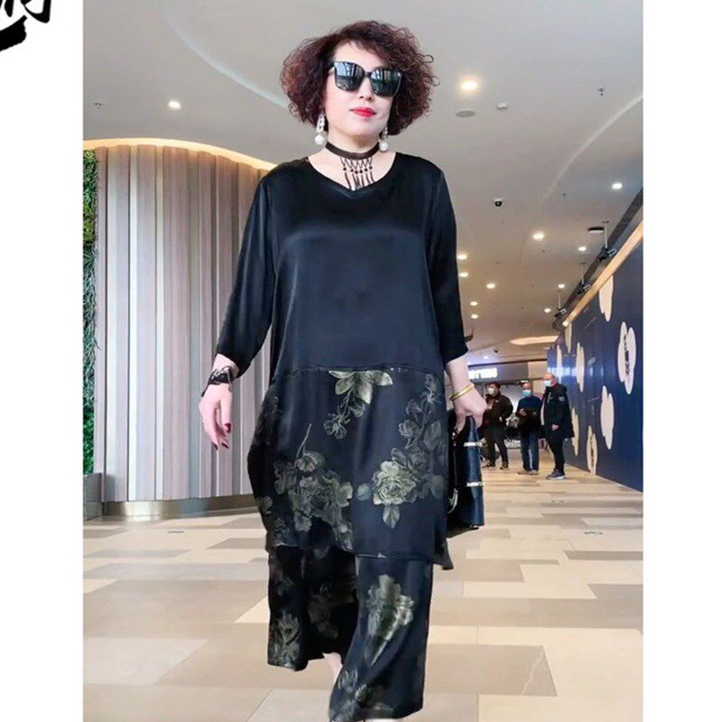 觅绱时尚气质妈妈2024春夏装两件套显瘦大码洋气减龄套装阔腿裤女