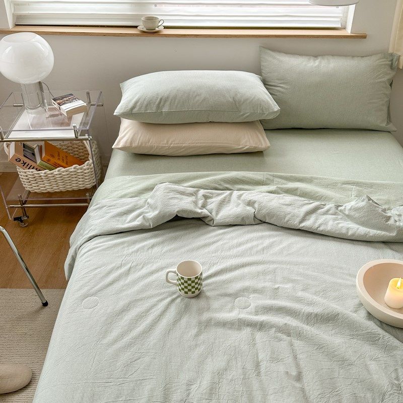 insA类大豆条纹夏被四件套全棉纯棉可水洗夏凉被空调被夏季薄被子,床上用品,化纤被,淘宝优惠券,粉丝福利购,淘宝优惠卷
