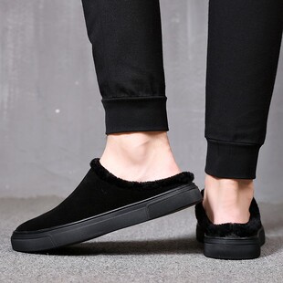 男鞋冬季保暖加绒拖鞋男外穿包跟室内防滑加厚棉拖鞋毛拖鞋棉鞋男