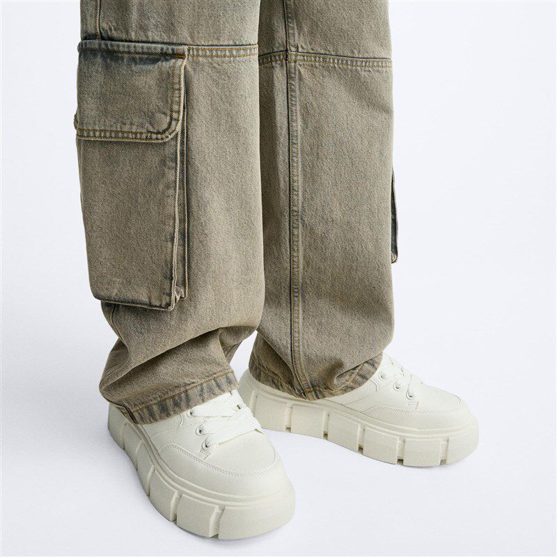 时尚男鞋白色块状厚底运动鞋面包鞋平底软底增高低帮潮流小白鞋