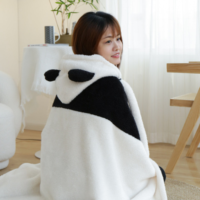 冬季加厚披肩毛毯 居家办公室午休午睡小毯子 超厚连帽斗篷披风