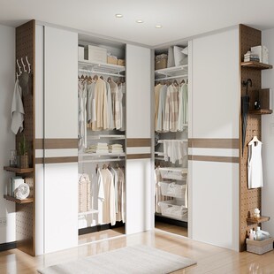 DIY定制金属衣柜衣帽间框架卧室步入式砌墙衣柜储物间.折叠门侧帘