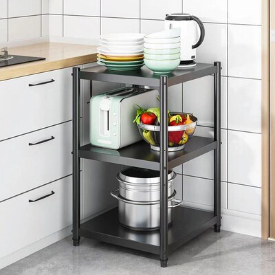 黑色厨房置物架落地三4层微波炉架40x50cm长55/60x30烤箱架储物架