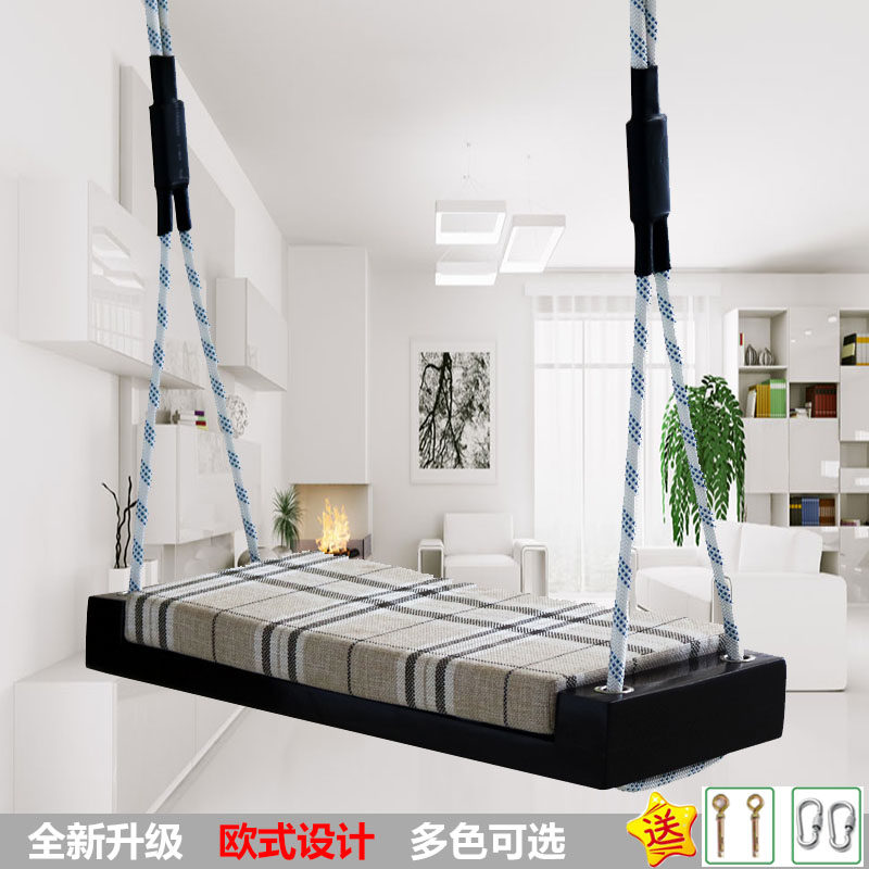 室内儿童秋千g成人家用装饰荡秋千阳台客厅宿舍吊椅实木带坐垫秋