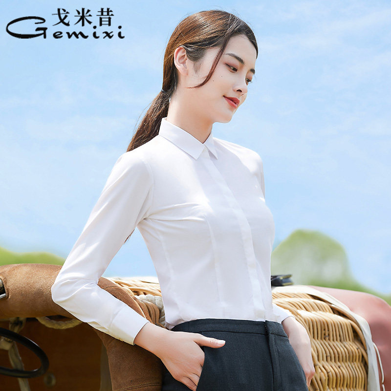 白衬衫女长袖职业气质面q试正装工作服工装2021年春秋新款白色衬