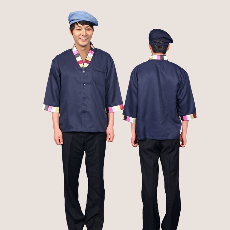 韩式厨师工作服七分袖酒店厨房男女料理厨师长可绣logo可定制
