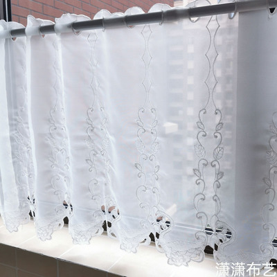 纯白色纱帘韩式半截窗帘短窗帘飘窗小窗帘半帘短帘透光阳台免打孔