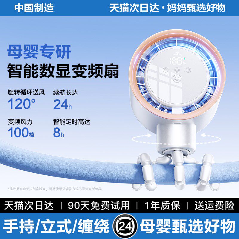 婴儿车小风扇安全驱蚊便携静音可摇头儿童手推车婴儿床电风扇
